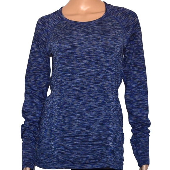 Athleta Fastest Track Blue Long Sleeve Thumb Hole Stretch Athletic Top Size L - Picture 1 of 5